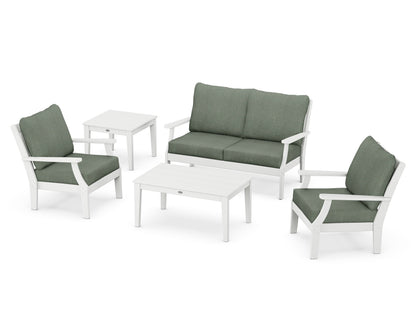 POLYWOOD® Braxton 5-Piece Deep Seating Set in White / Cast Sage