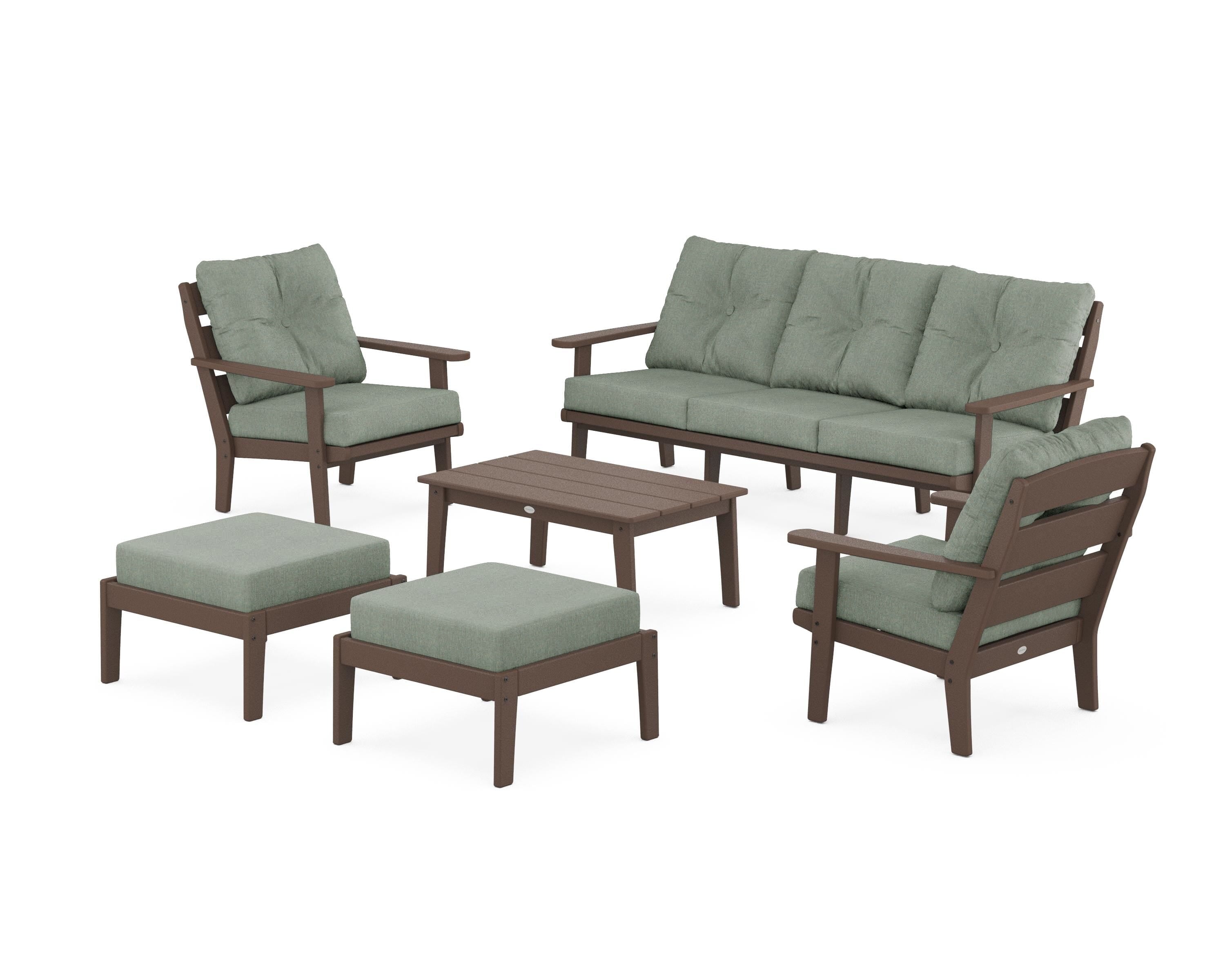 POLYWOOD® Lakeside 6-Piece Lounge Sofa Set in Mahogany / Cast Sage