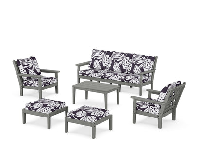 POLYWOOD® Chippendale 6-Piece Lounge Sofa Set in Slate Grey / Leaf Navy