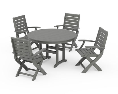 POLYWOOD® Signature Folding Chair 5-Piece Round Farmhouse Dining Set in Slate Grey