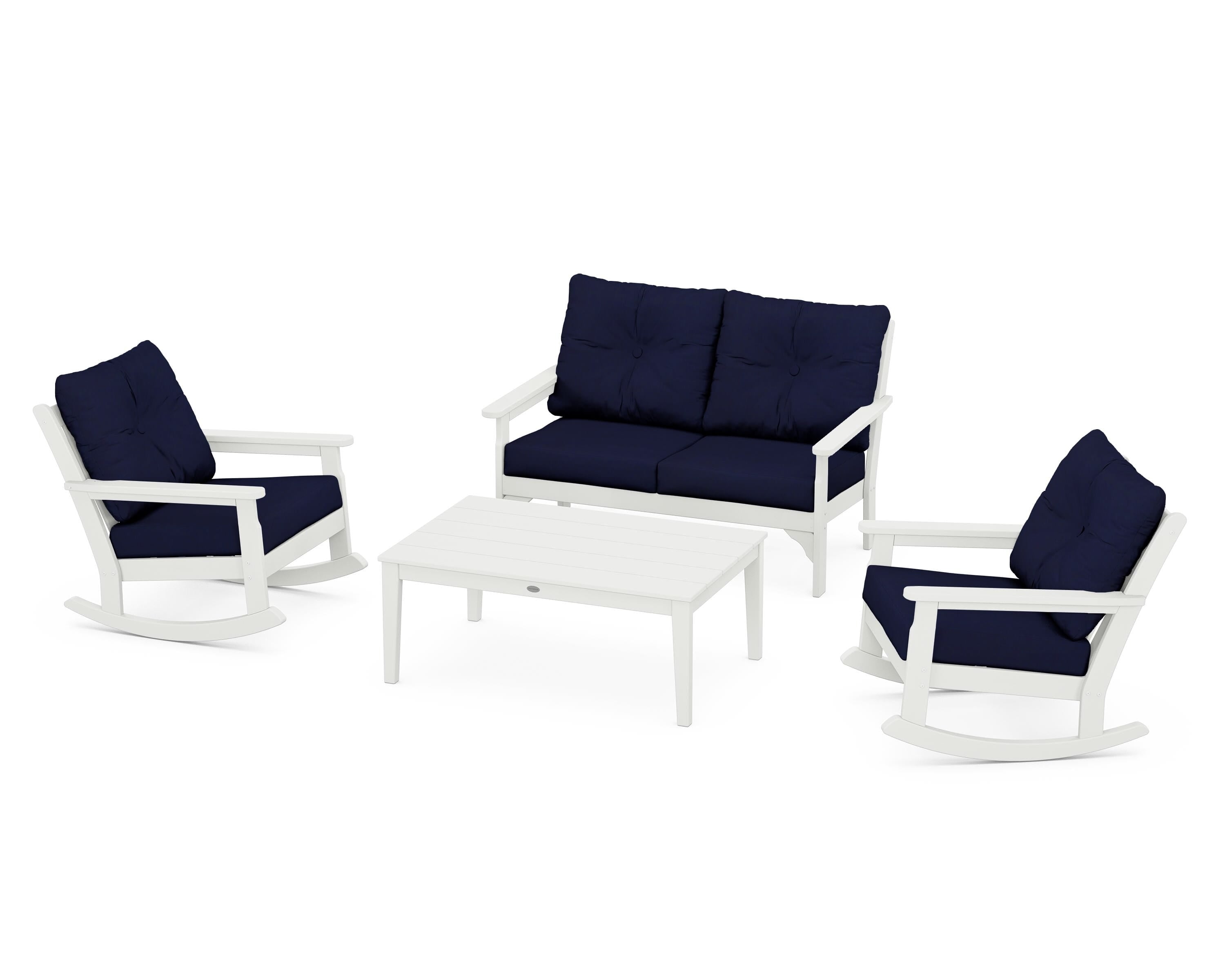 POLYWOOD® Vineyard 4-Piece Deep Seating Rocking Chair Set in Vintage White / Navy