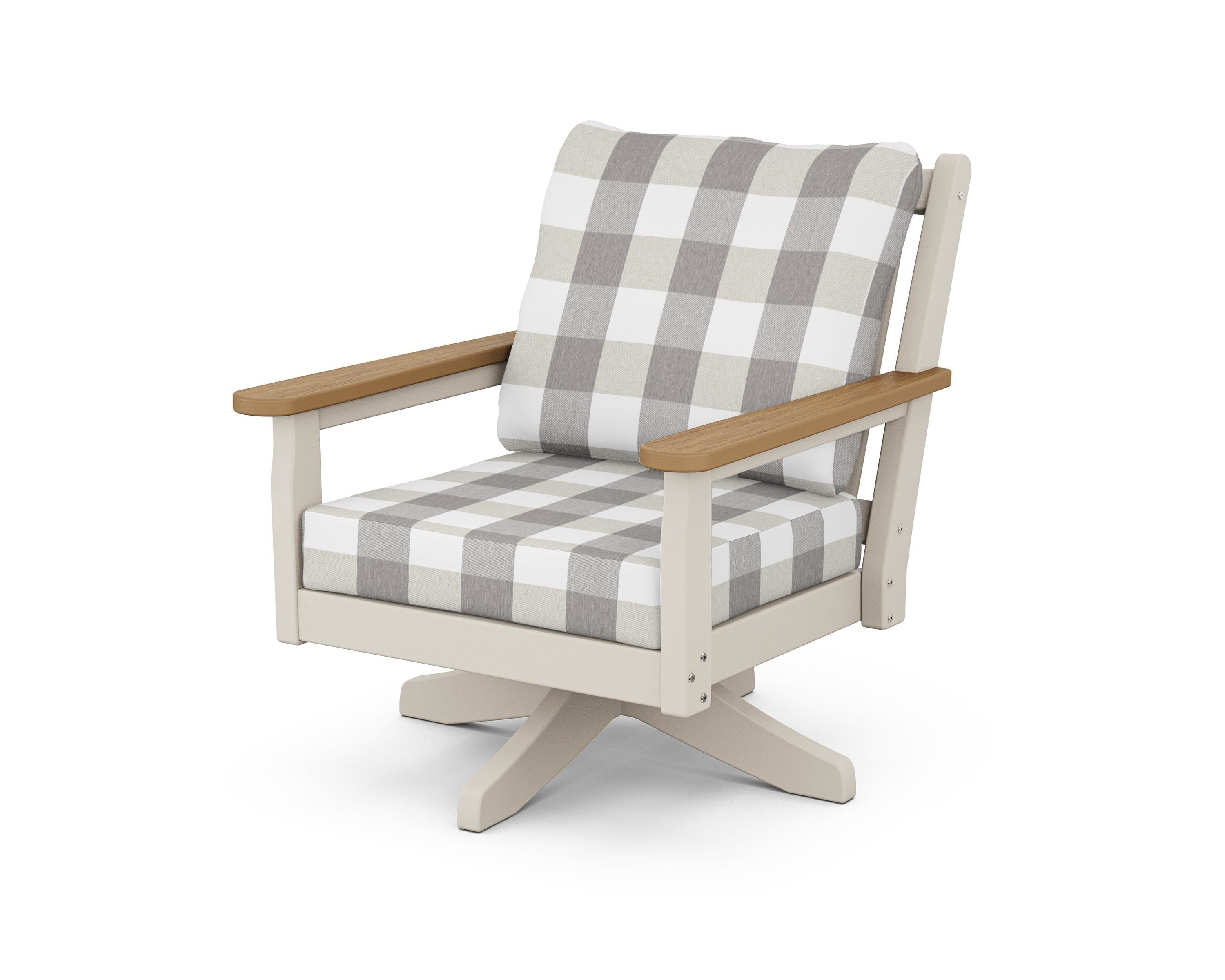 POLYWOOD® Chippendale Deep Seating Swivel Chair in Sand / Natural / Buffalo Plaid Grey Mist