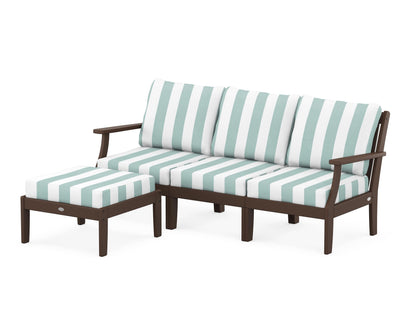 POLYWOOD® Braxton Modular 4-Piece Deep Seating Set with Ottoman in Mahogany / Cabana Stripe Glacier Spa