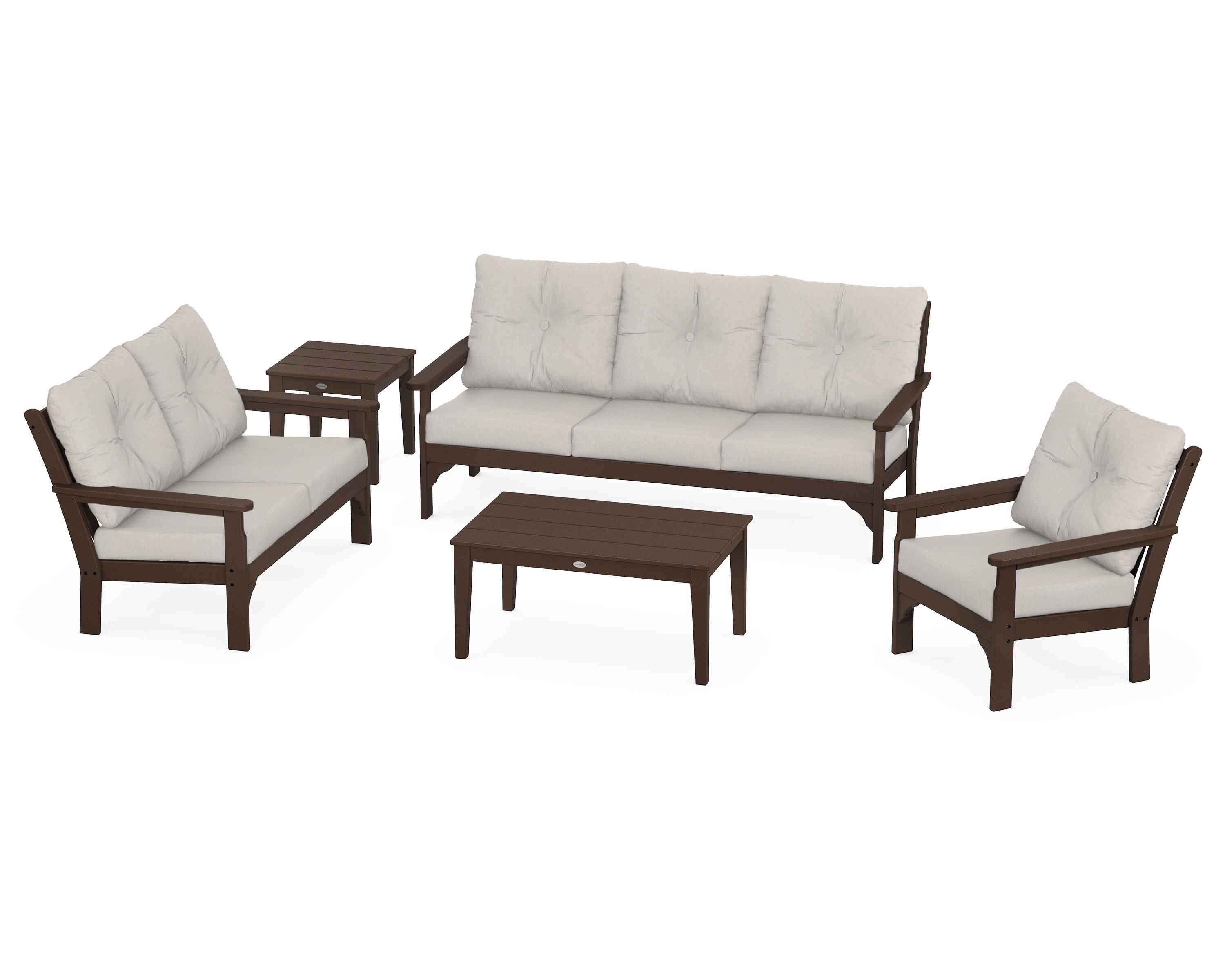 POLYWOOD® Vineyard 5 Piece Deep Seating Set in Mahogany / Cast Ash
