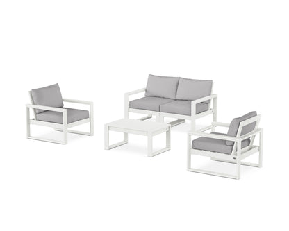 POLYWOOD® EDGE Sectional 4-Piece Deep Seating Set with Loveseat in Vintage White / Granite