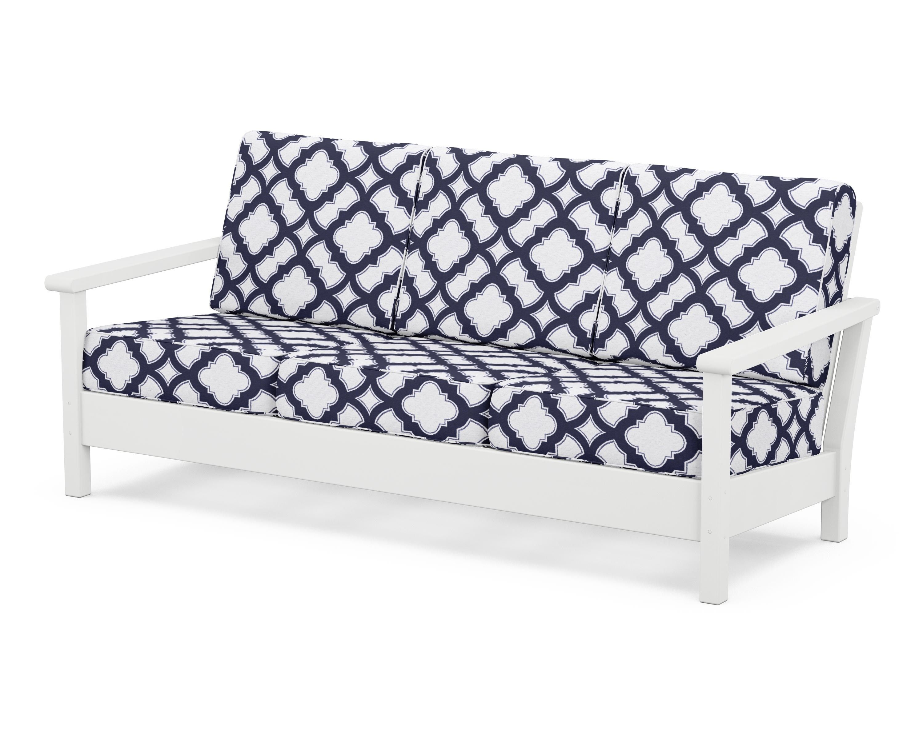 POLYWOOD® Harbour Deep Seating Sofa in White / Trellis Navy