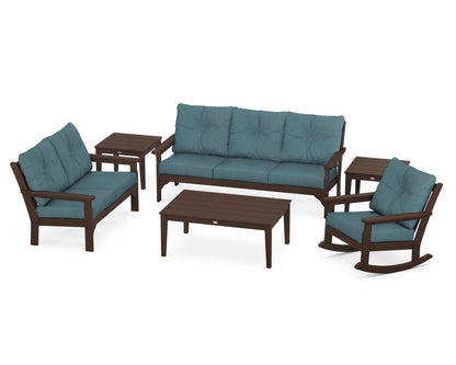 POLYWOOD® Vineyard 6-Piece Deep Seating Set in Mahogany / Ocean Teal