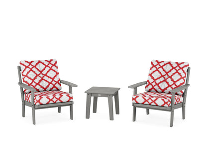POLYWOOD® Prairie 3-Piece Deep Seating Set in Slate Grey / Trellis Crimson