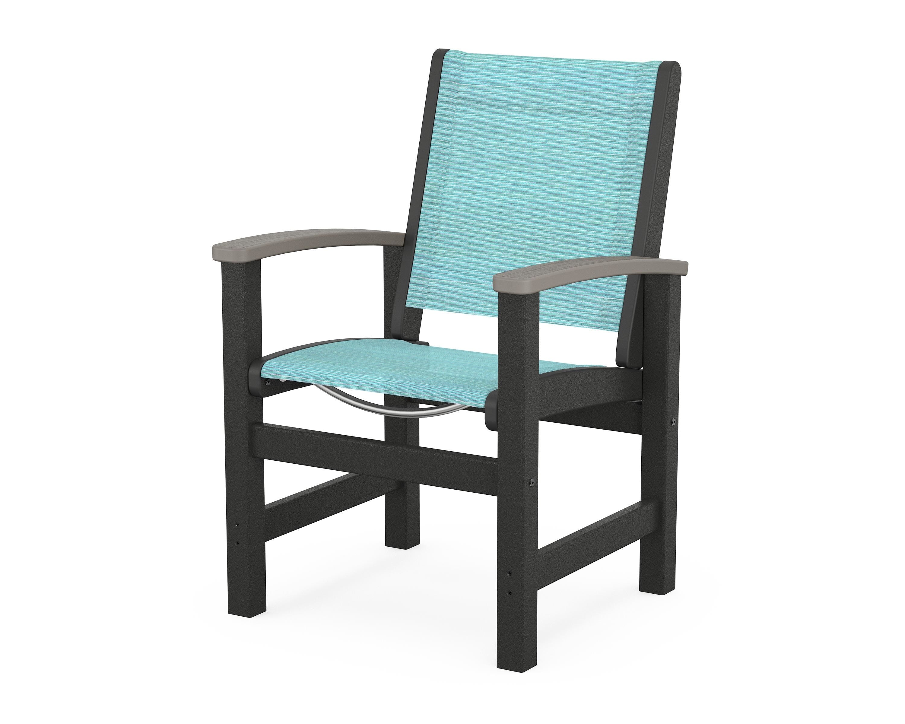 POLYWOOD® Coastal Dining Chair in Black / Driftwood / Dupioni Aquamarine Sling