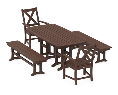 POLYWOOD® Braxton 5-Piece Dining Set with Benches in Mahogany