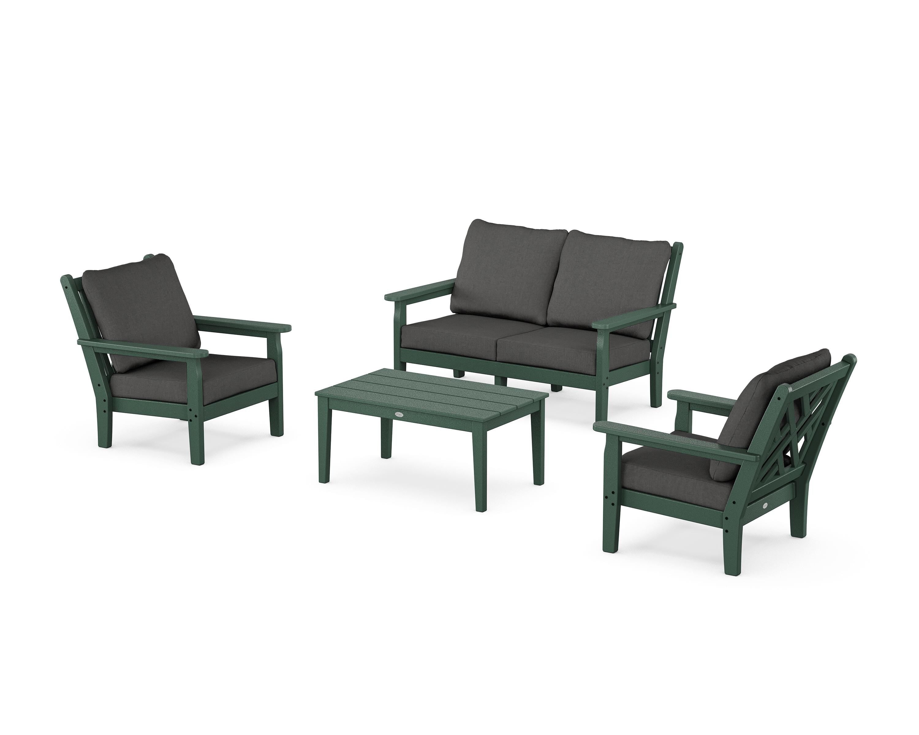 POLYWOOD® Chippendale 4-Piece Deep Seating Set with Loveseat in Green / Spectrum Carbon