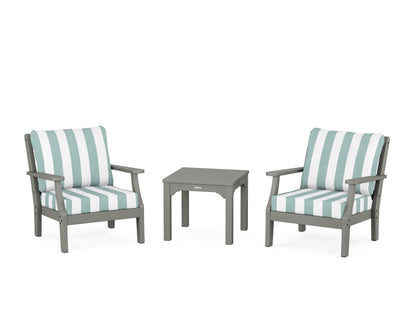 Martha Stewart by POLYWOOD® Chinoiserie 3-Piece Deep Seating Set in Slate Grey / Cabana Stripe Glacier Spa