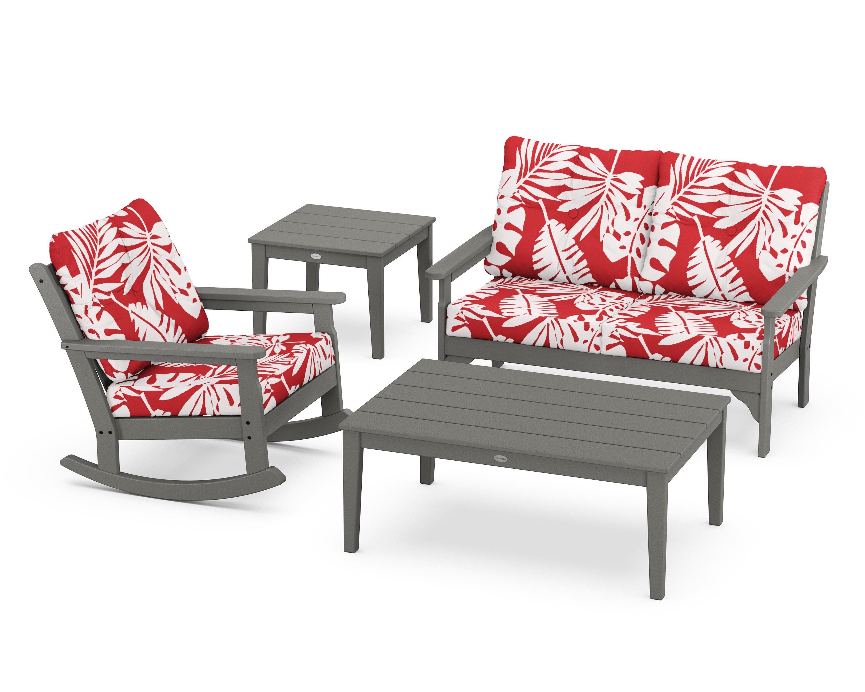 POLYWOOD® Vineyard 4-Piece Deep Seating Rocker Set in Slate Grey / Leaf Crimson