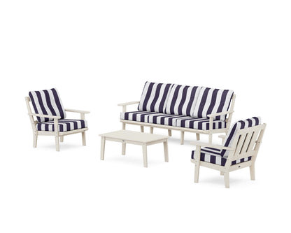 POLYWOOD® Oxford 4-Piece Deep Seating Set with Sofa in Sand / Cabana Stripe Navy