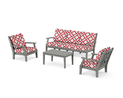 Country Living Wovendale 4-Piece Deep Seating Set with Sofa in Slate Grey / Trellis Crimson