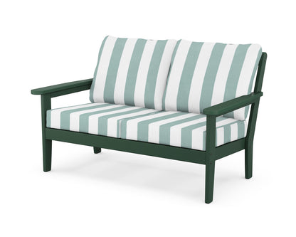 Country Living Cottage Deep Seating Loveseat in Green / Cabana Stripe Glacier Spa