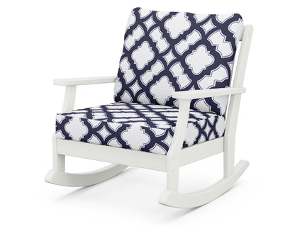 POLYWOOD® Braxton Deep Seating Rocking Chair in Vintage White / Trellis Navy