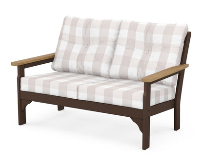 POLYWOOD® Vineyard Deep Seating Loveseat in Mahogany / Natural / Buffalo Plaid Dune Burlap