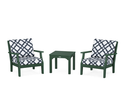 Martha Stewart by POLYWOOD® Chinoiserie 3-Piece Deep Seating Set in Green / Trellis Marine Indigo