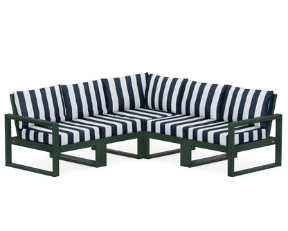 POLYWOOD® EDGE 5-Piece Modular Deep Seating Set in Green / Cabana Stripe Marine Indigo