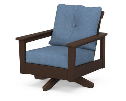 POLYWOOD® Prescott Deep Seating Swivel Chair in Mahogany / Sky Blue