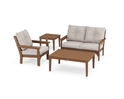 POLYWOOD® Vineyard 4-Piece Deep Seating Set in Teak / Dune Burlap