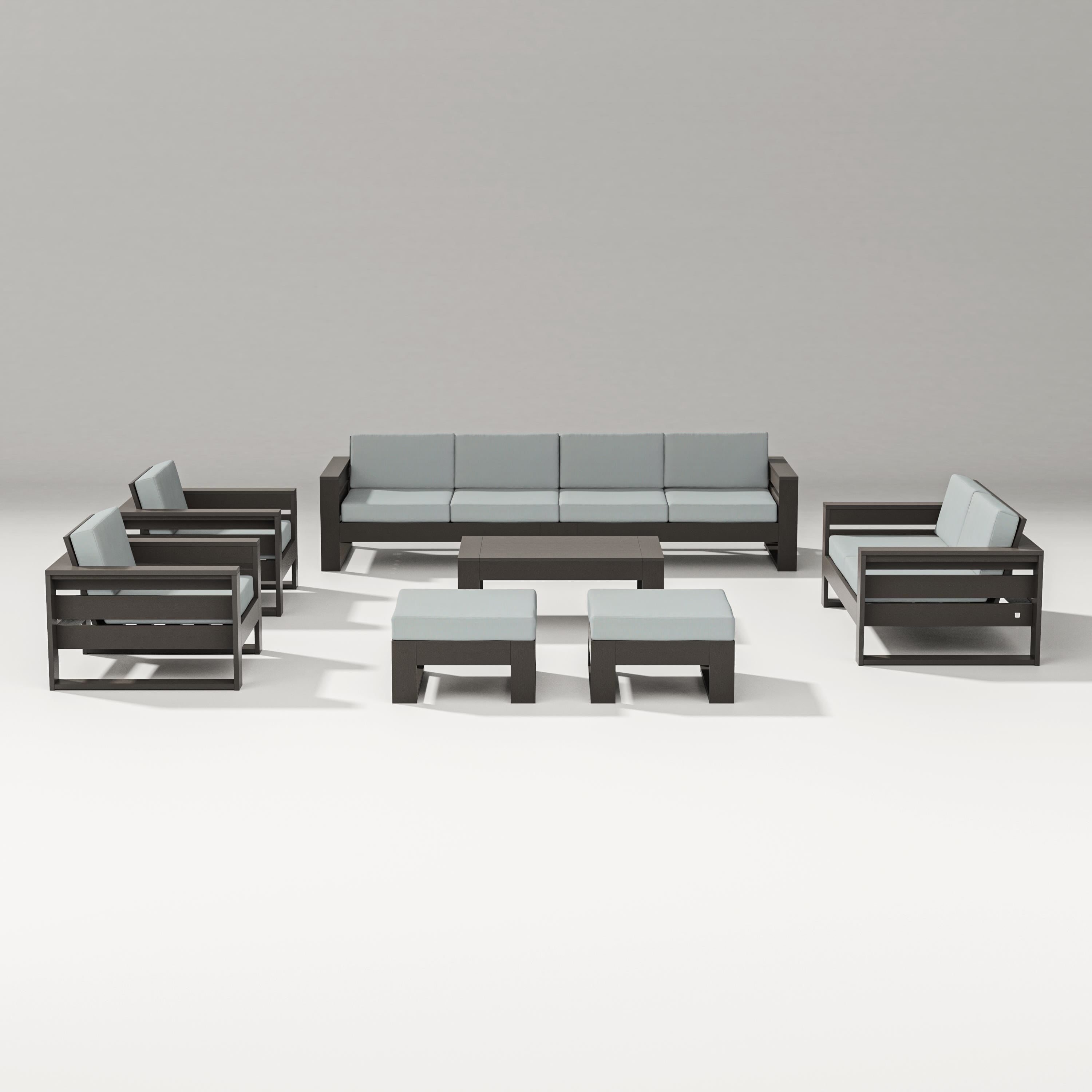 PW Designer Series Latitude 8-Piece Lounge Sofa Set in Vintage Coffee / Spa