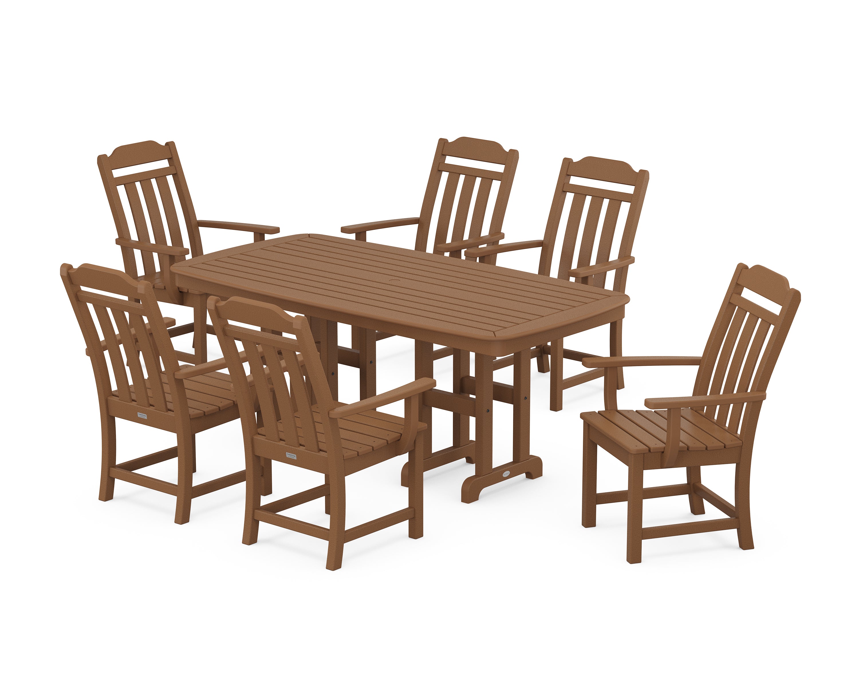 Country Living Cottage Arm Chair 7-Piece Dining Set in Teak