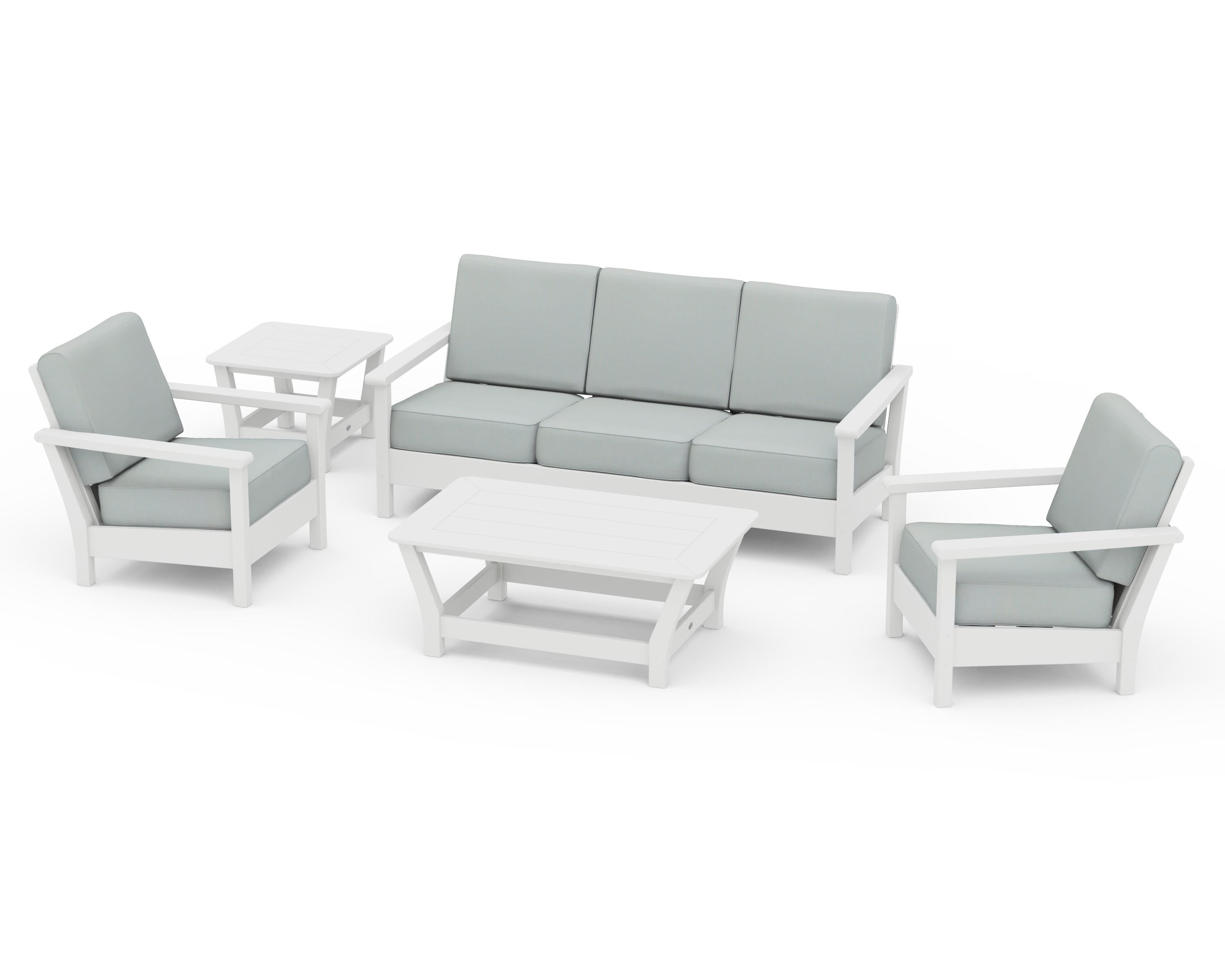 POLYWOOD® Harbour 5-Piece Deep Seating Set in White / Spa