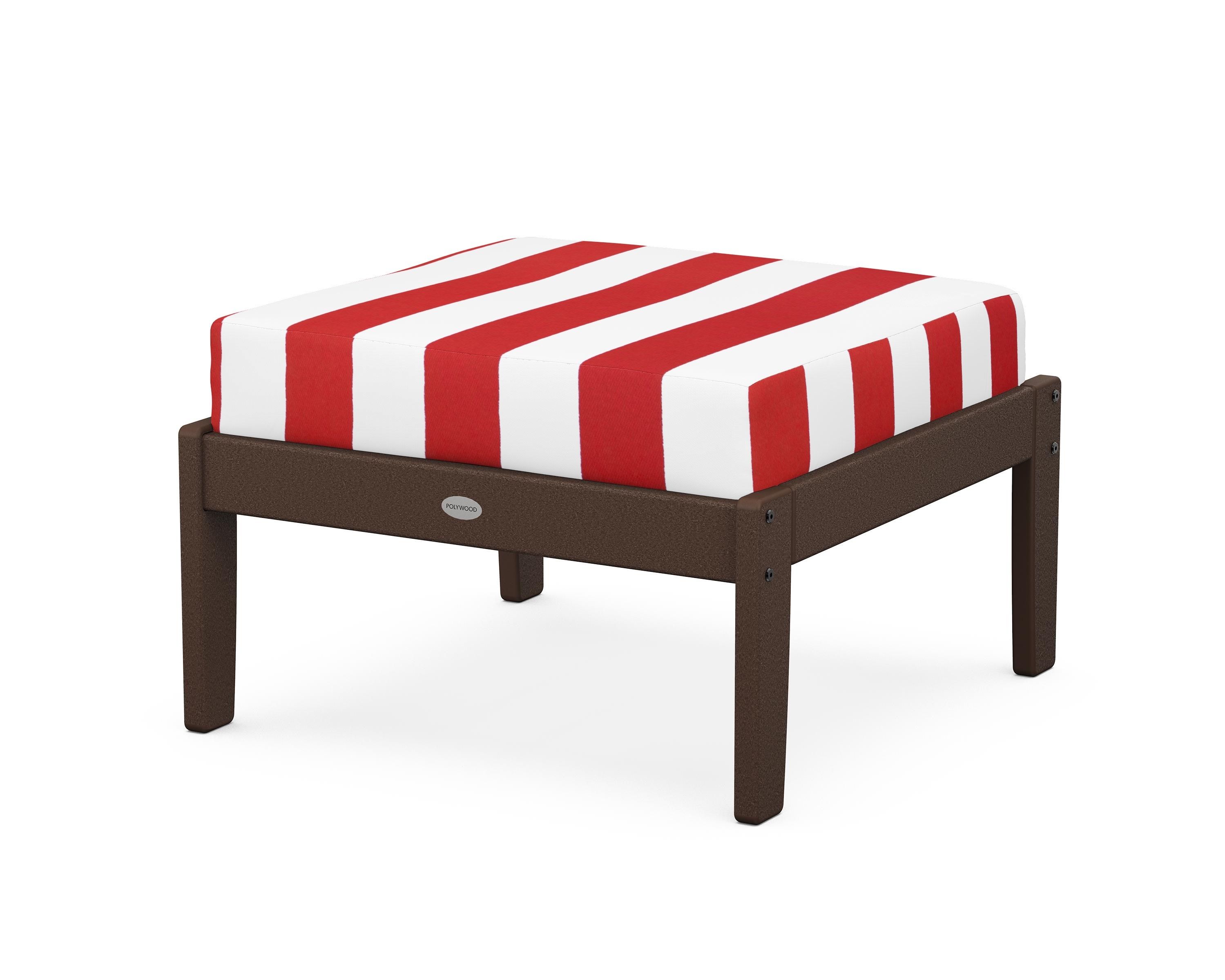 POLYWOOD® Braxton Deep Seating Ottoman in Mahogany / Cabana Stripe Crimson