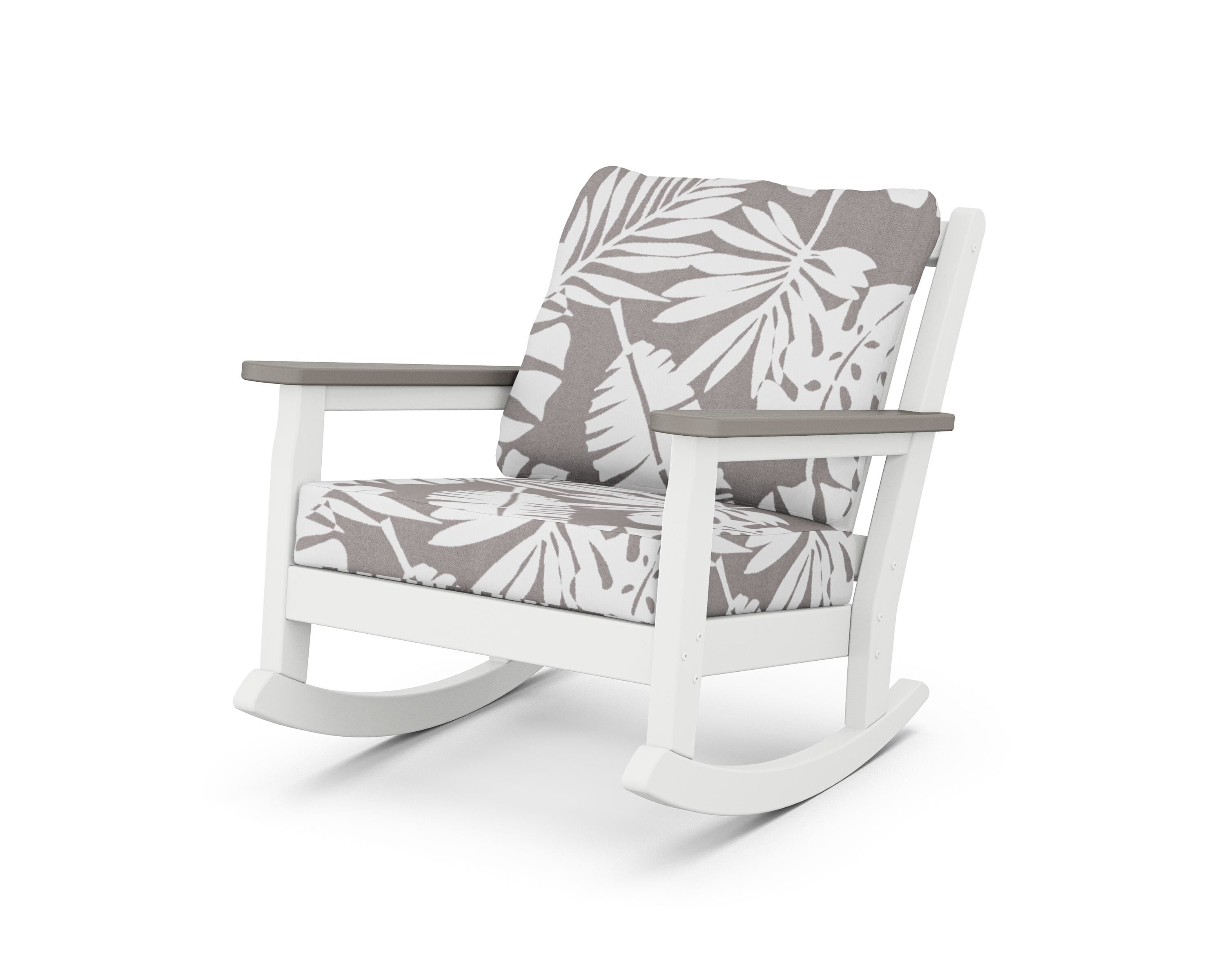 POLYWOOD® Chippendale Deep Seating Rocking Chair in White / Driftwood / Leaf Grey Mist