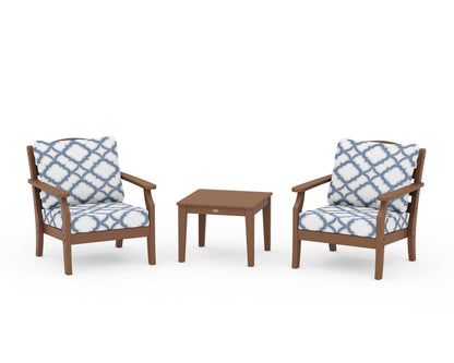 Draper James™ by  POLYWOOD® Savannah 3-Piece Deep Seating Set in Teak / Trellis Sky Blue