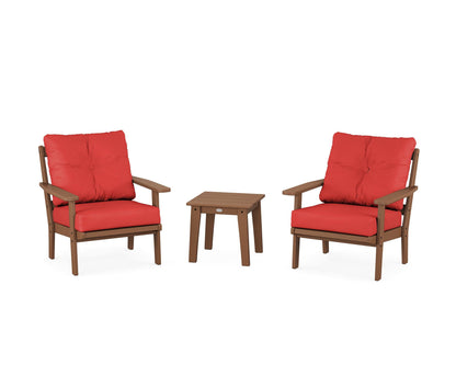 POLYWOOD® Prairie 3-Piece Deep Seating Set in Teak / Crimson Linen