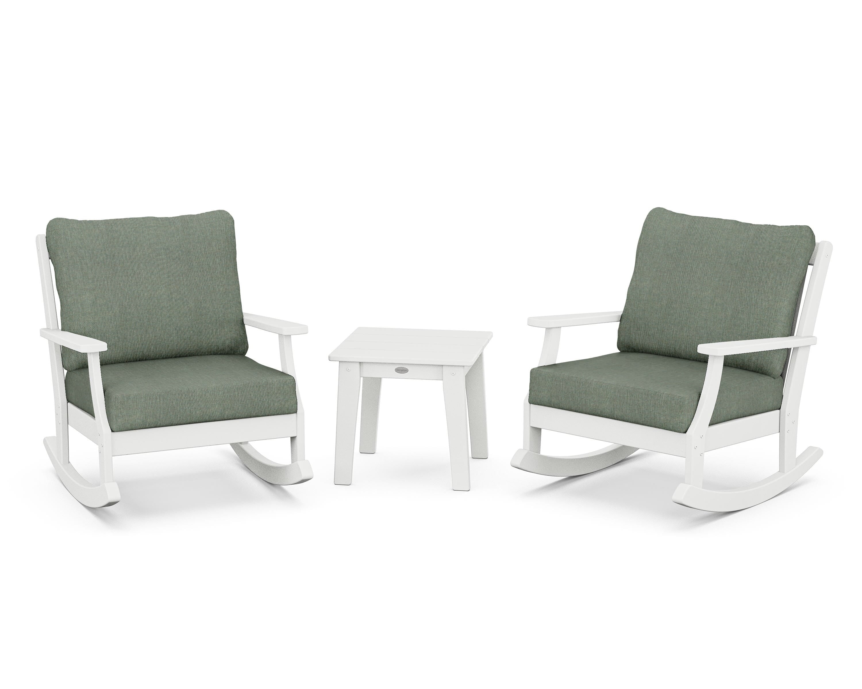 POLYWOOD® Braxton 3-Piece Deep Seating Rocker Set in White / Cast Sage