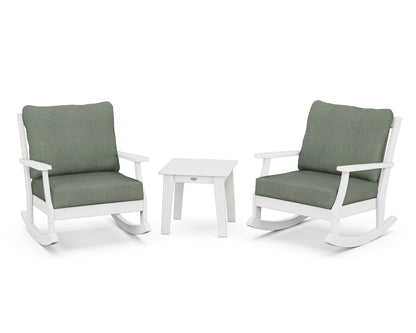 POLYWOOD® Braxton 3-Piece Deep Seating Rocker Set in White / Cast Sage