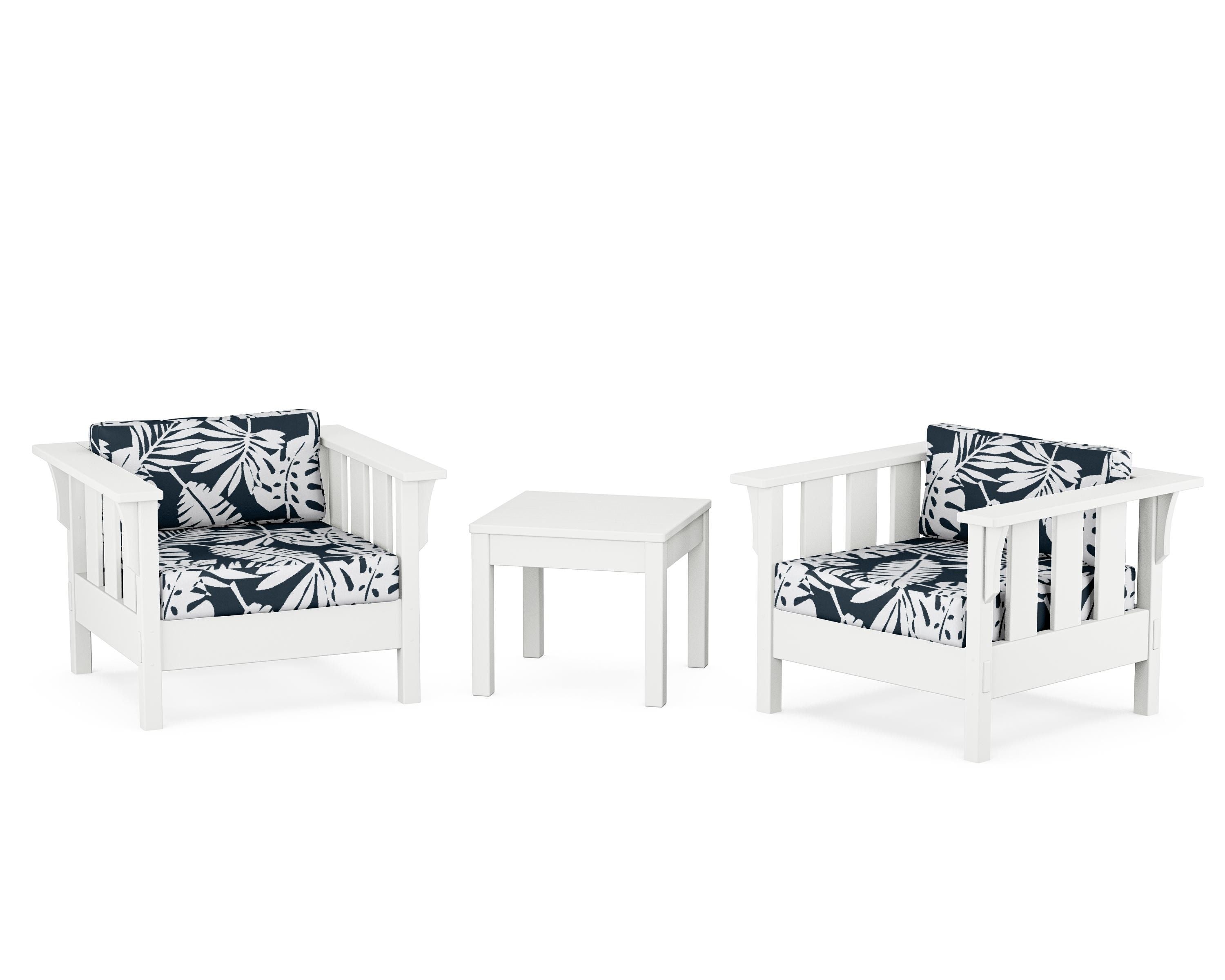 Martha Stewart by POLYWOOD® Acadia 3-Piece Deep Seating Set in White / Leaf Marine Indigo