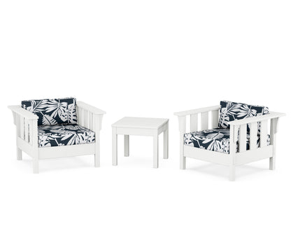 Martha Stewart by POLYWOOD® Acadia 3-Piece Deep Seating Set in White / Leaf Marine Indigo