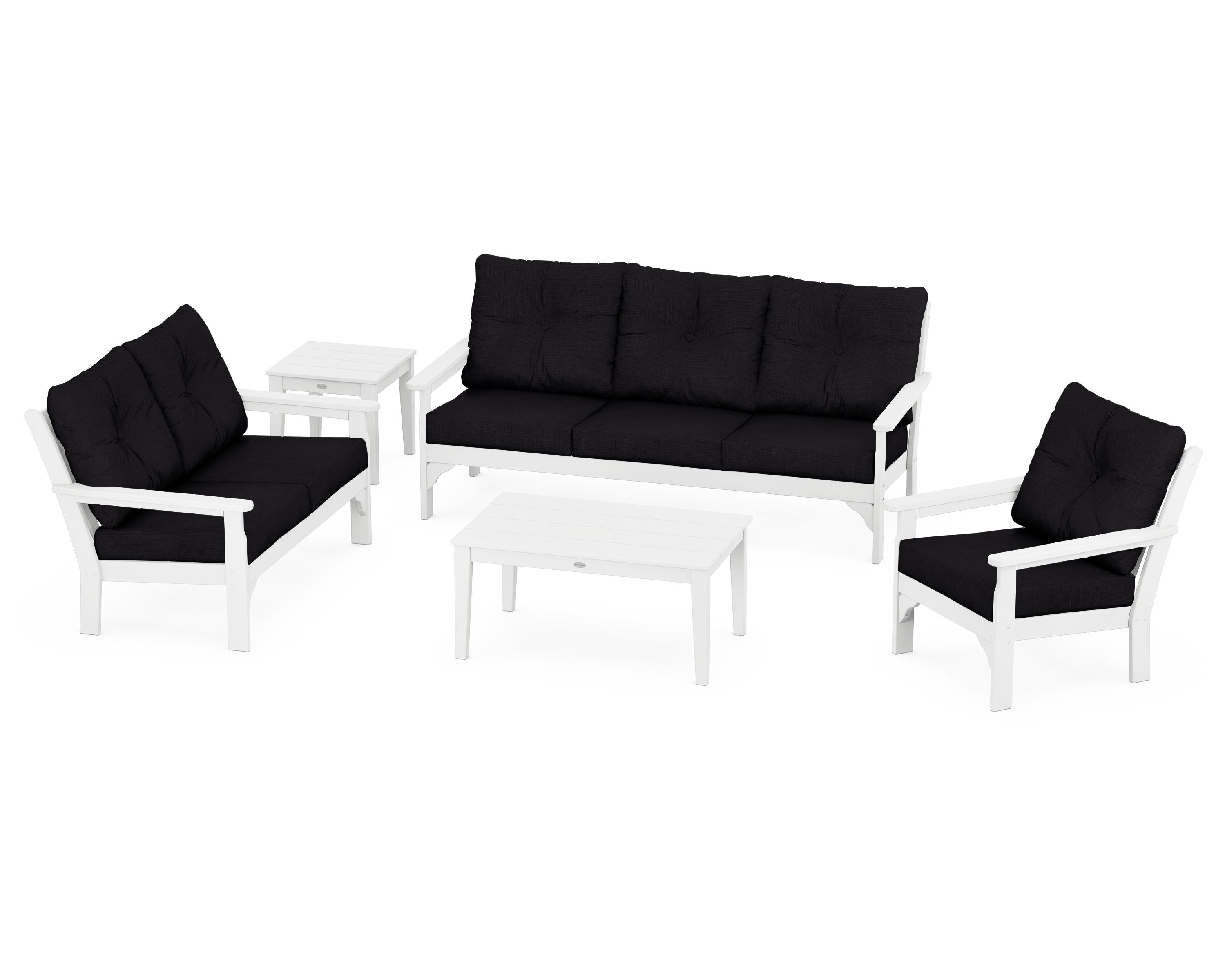 POLYWOOD® Vineyard 5 Piece Deep Seating Set in White / Midnight Linen