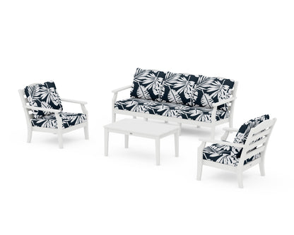 Draper James™ by  POLYWOOD® Savannah 4-Piece Deep Seating Set with Sofa in White / Leaf Marine Indigo
