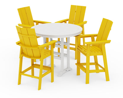 POLYWOOD® Modern Curveback Adirondack 5-Piece Nautical Trestle Bar Set in Lemon / White