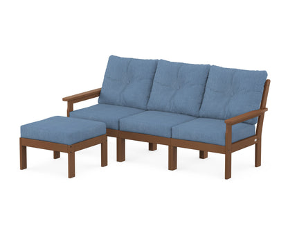 POLYWOOD® Vineyard 4-Piece Sectional with Ottoman in Teak / Sky Blue
