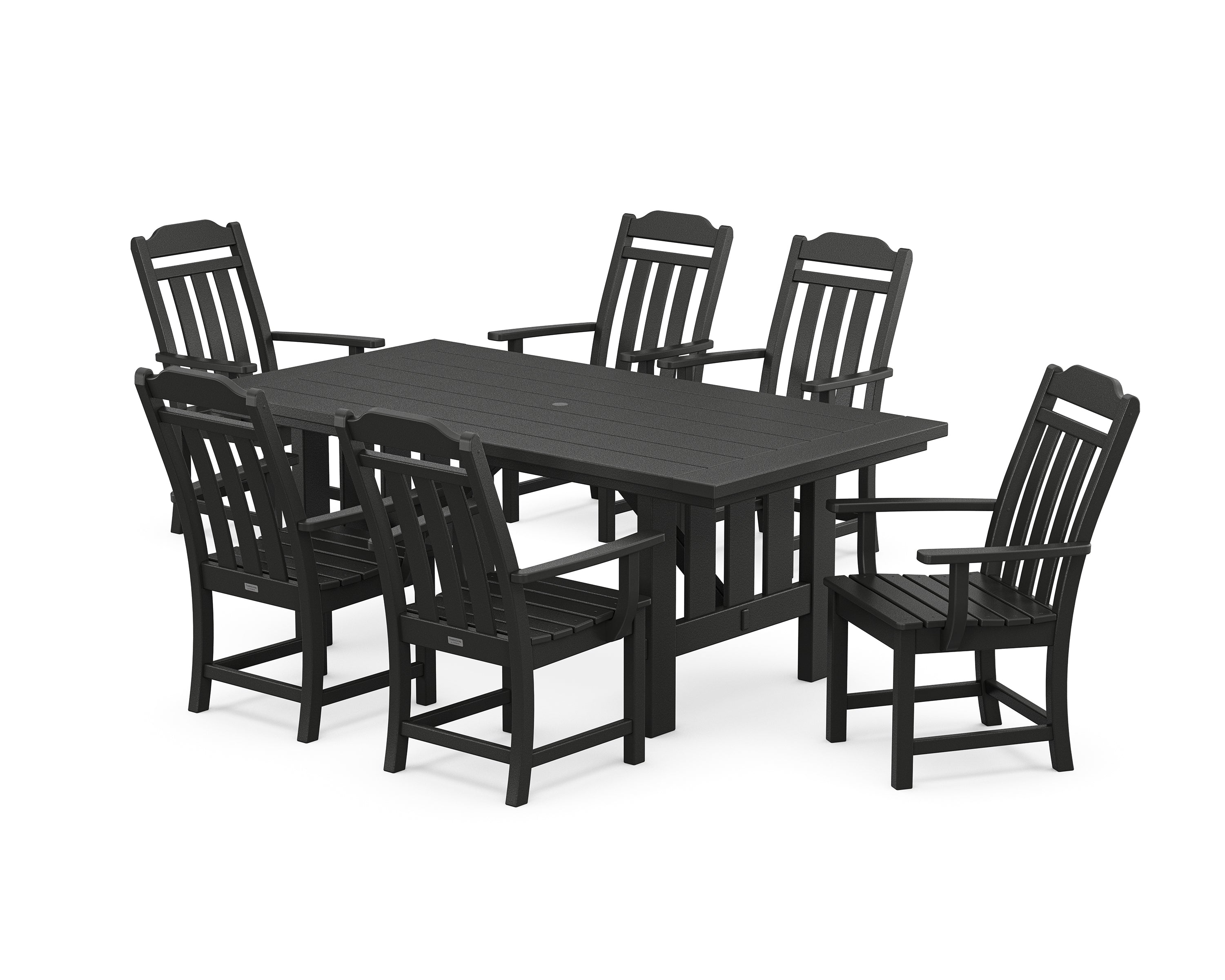 POLYWOOD® Cottage Arm Chair 7-Piece Mission Dining Set in Black