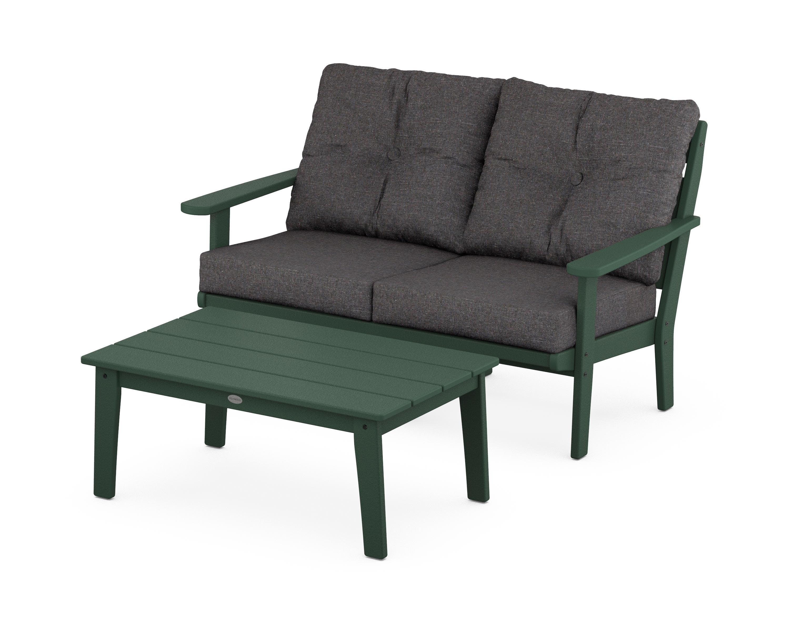 POLYWOOD® Lakeside 2-Piece Lounge Loveseat Set in Green / Ash Charcoal