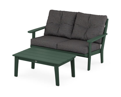 POLYWOOD® Lakeside 2-Piece Lounge Loveseat Set in Green / Ash Charcoal