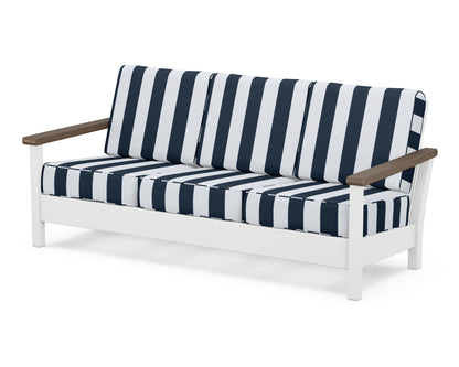 POLYWOOD® Harbour Deep Seating Sofa in White / Kona / Cabana Stripe Marine Indigo