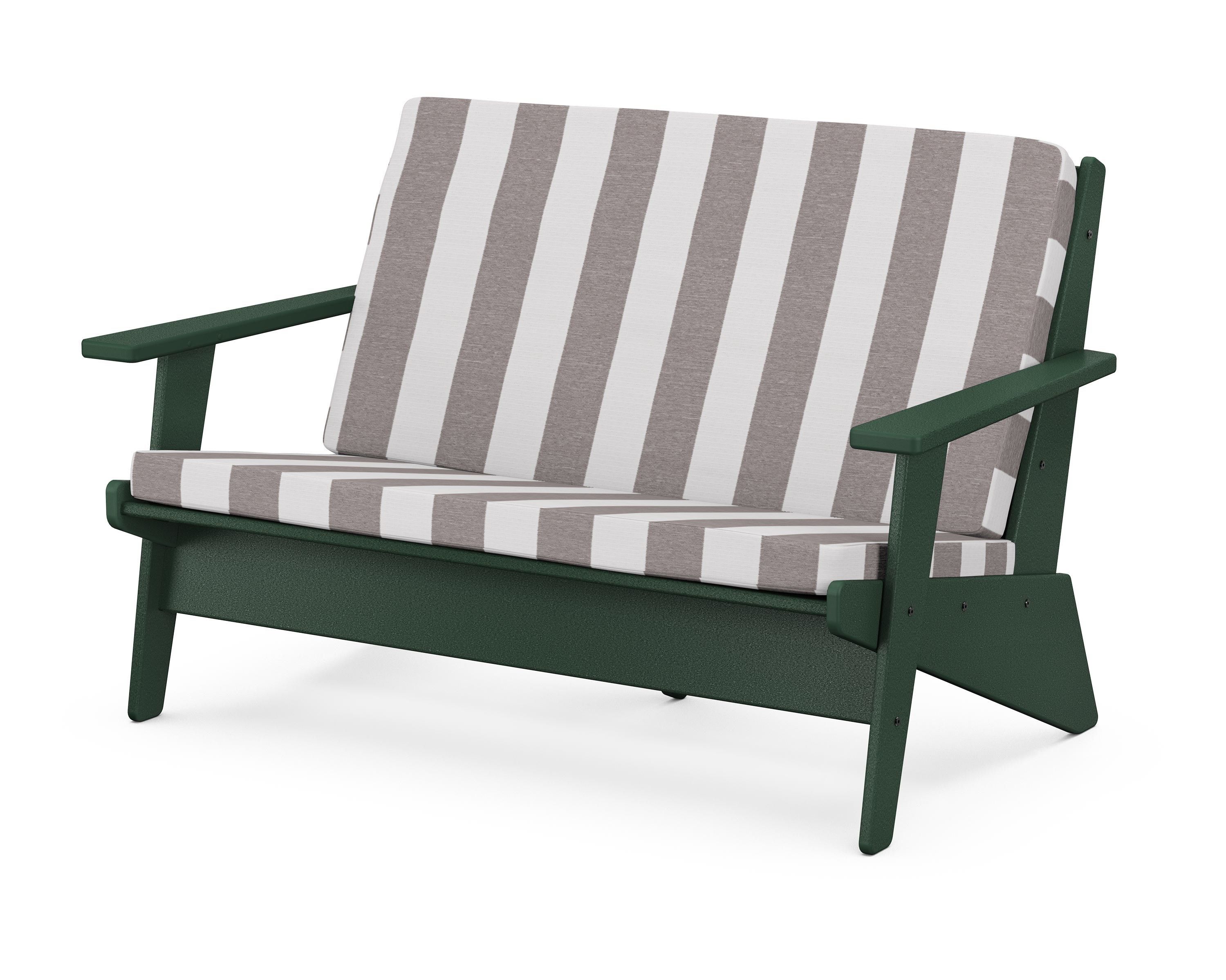 POLYWOOD® Riviera Modern Lounge Loveseat in Green / Cabana Stripe Grey Mist