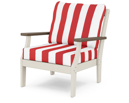POLYWOOD® Braxton Deep Seating Chair in Sand / Kona / Cabana Stripe Crimson