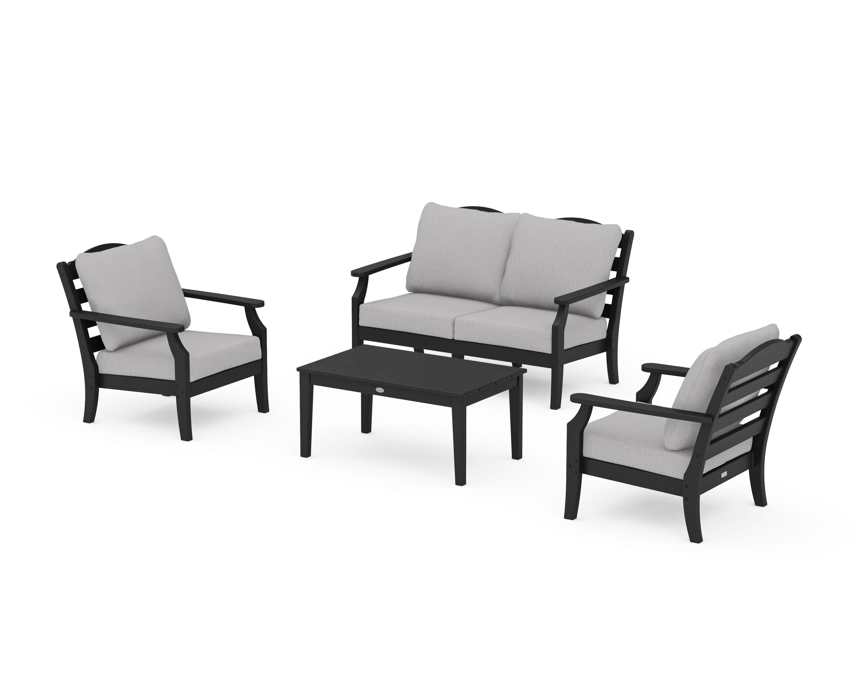 Draper James™ by  POLYWOOD® Savannah 4-Piece Deep Seating Set with Loveseat in Black / Granite