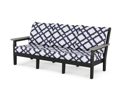 POLYWOOD® Chippendale Deep Seating Sofa in Black / Driftwood / Trellis Navy