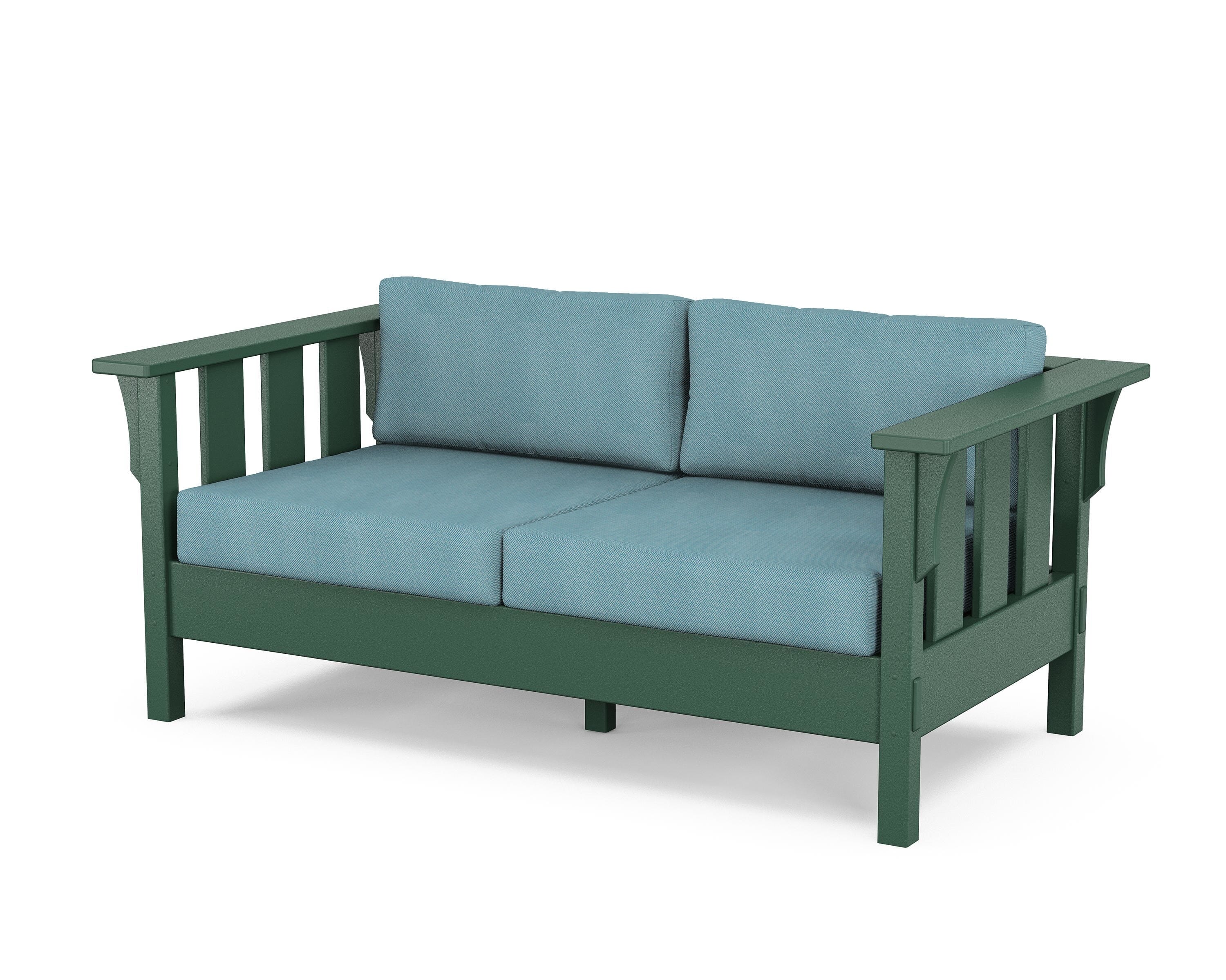 Martha Stewart by POLYWOOD® Acadia Deep Seating Loveseat in Green / Lattice Sky Blue